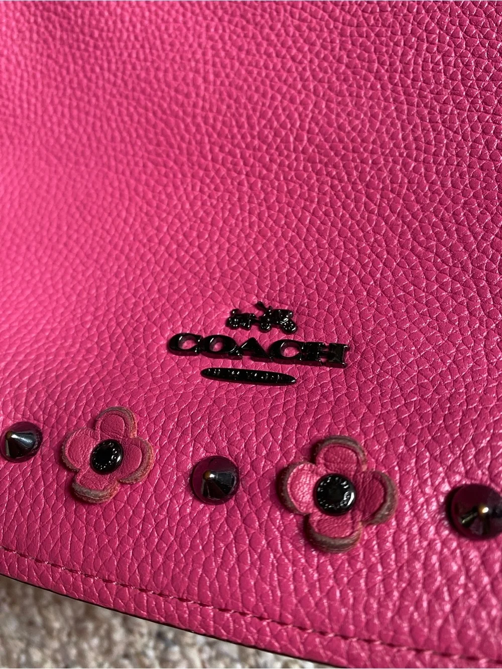 Coach Pink Leather Flower-Stud Crossbody Bag - Picture 2 of 14